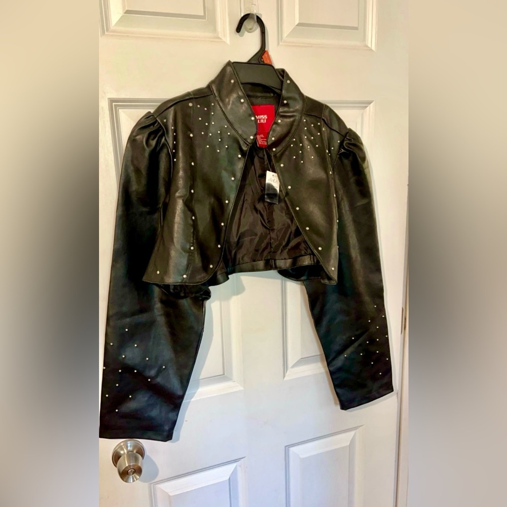 Leather Crop Jacket With Studs